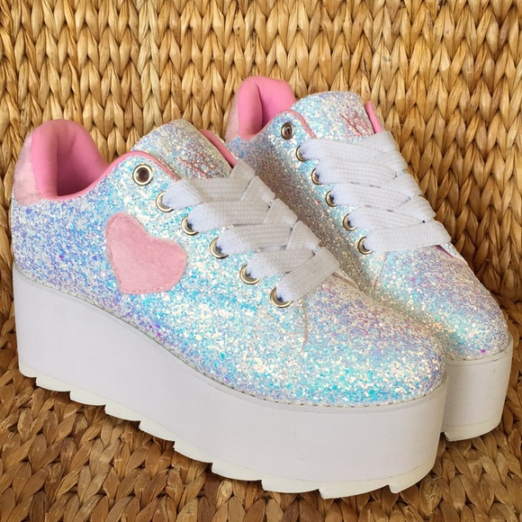 pink glitter platform sneakers